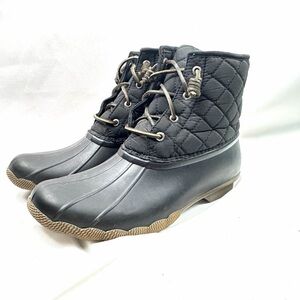 Sperry Saltwater Quilted Duck Boots Women’s 8 Grey Waterproof Zip Lace
